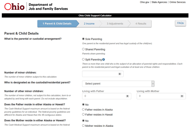 Ohio Shared Parenting Child Support Calculator